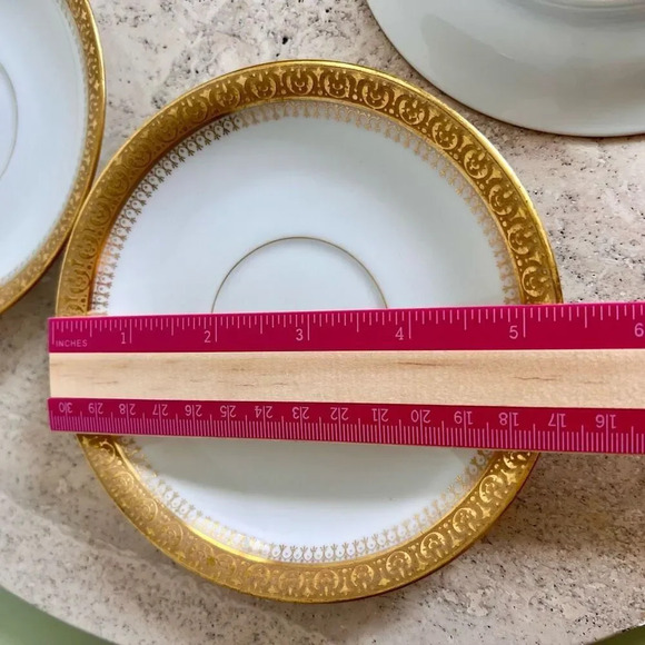 Vintage M.F&CO Limoges UC France Marshall Field Gold Leaf Rim Set of 5 Teacup Pl - Picture 6 of 9